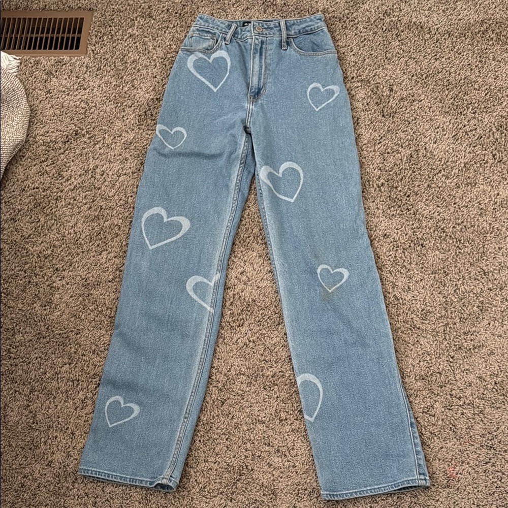 Hollister Blue Heart Pattern Women's Straight Leg Jeans